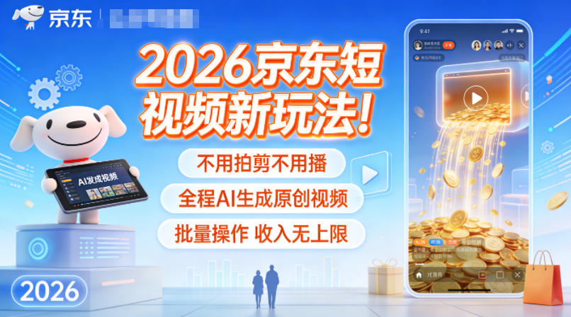 2026京东短视频新玩法！不用拍剪不用播，全程AI生成原创视频，批量操作收入无上限-网创前栈