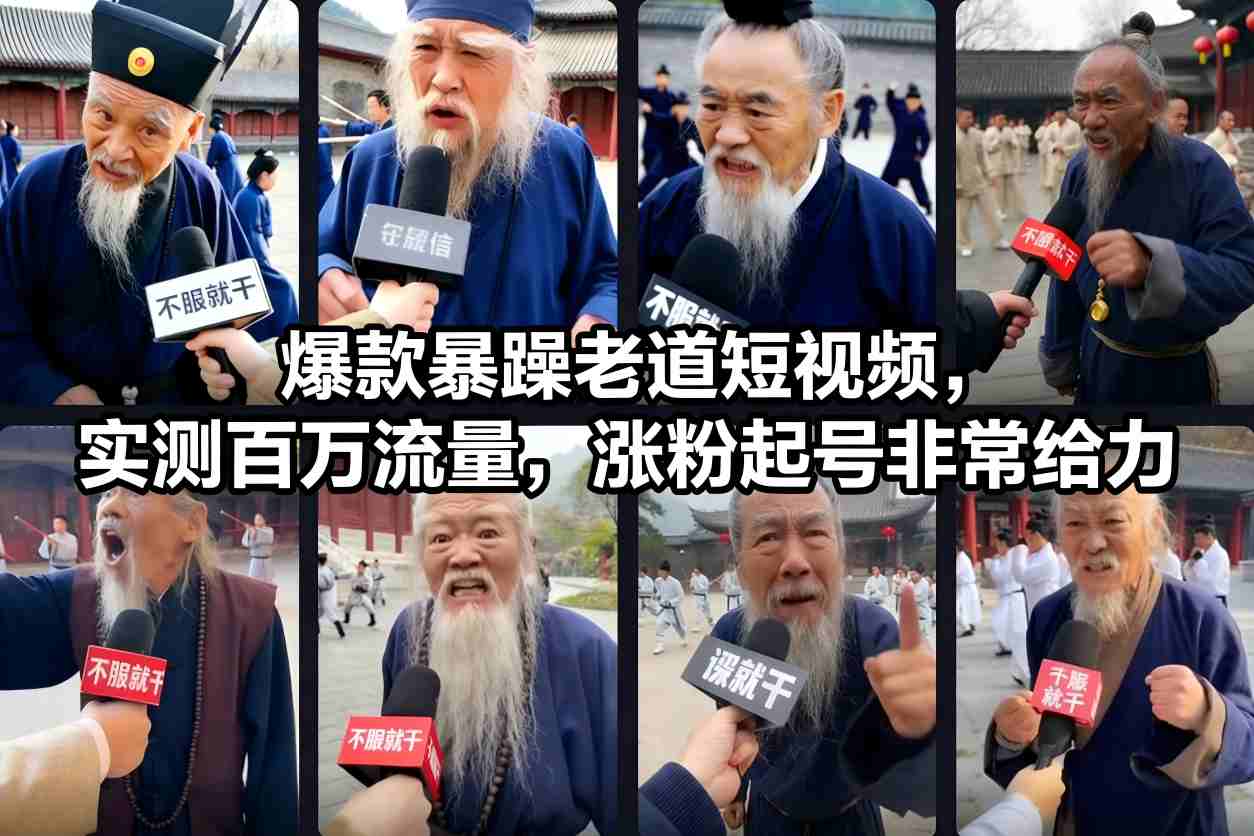 爆款暴躁老道短视频，实测百万流量，涨粉起号非常给力-网创前栈