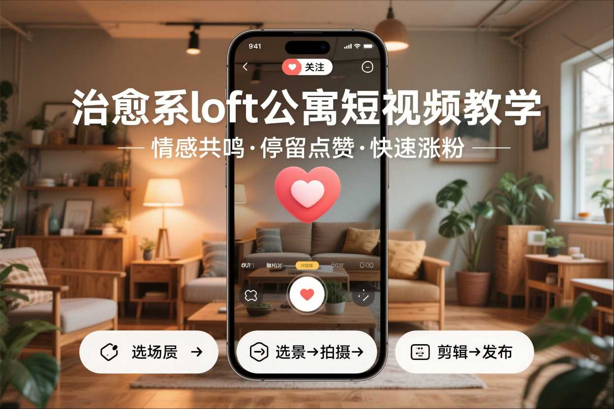 治愈系loft公寓短视频制作教学，情感共鸣引停留点赞关注，快速起号涨粉-网创前栈