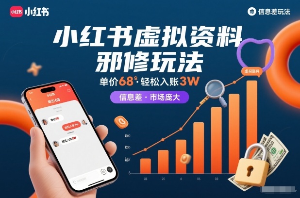 小红书虚拟资料邪修玩法，单价68，轻松入账3W，信息差玩法，市场庞大-飞盾网创
