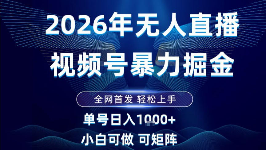 2026最新视频号无人直播掘金，全网首发，小白可以玩，长期稳定日入1k+【揭秘】-飞盾网创