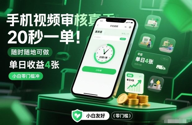 手机视频审核真香！20秒一单，随时随地可做，单日收益4张，小白零门槛冲【揭秘】-河兮轻创