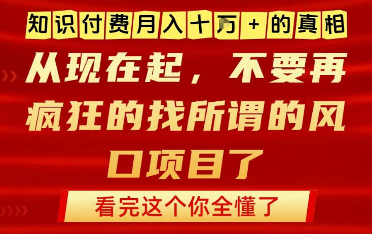 知识付费月入10个W的真相，做网创项目这一个就够了，不要再疯狂的找所谓的风口项目【揭秘】-飞盾网创