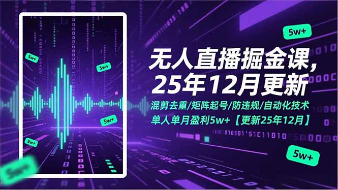 无人直播掘金课，混剪去重/矩阵起号/防违规/自动化技术，单人单月盈利5w+【更新25年12月】-云网创