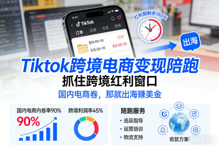 Tiktok跨境电商变现陪跑，抓住跨境红利窗口，国内电商卷，那就出海賺美金-八创网