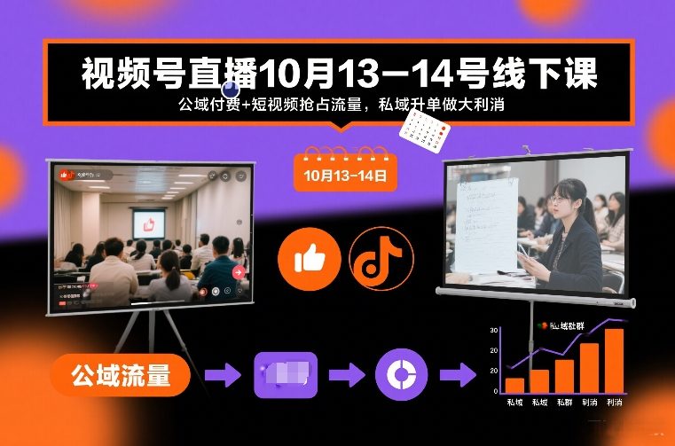 视频号直播10月13-14号线下课，公域付费+短视频抢占流量，私域升单做大利消-云网创