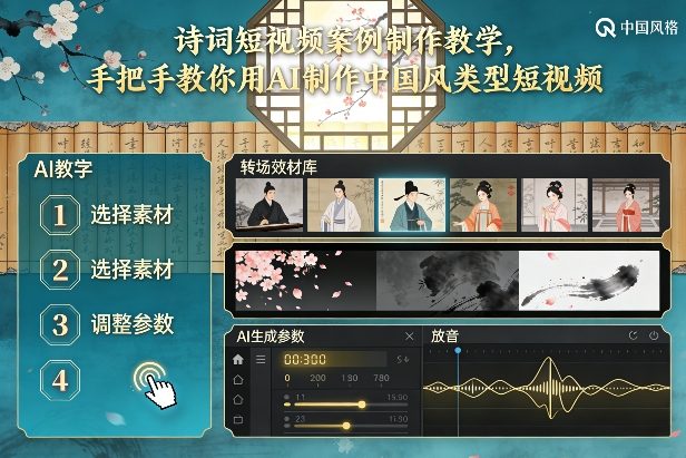 古诗词短视频案例制作教学，手把手教你用AI制作中国风类型短视频-云网创