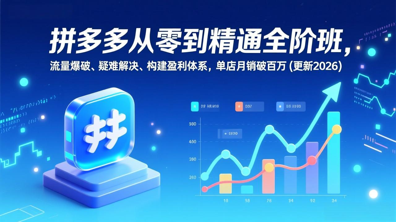 拼多多从零到精通全阶班，流量爆破、疑难解决，构建盈利体系，单店月销破百万(更新2026-优易云