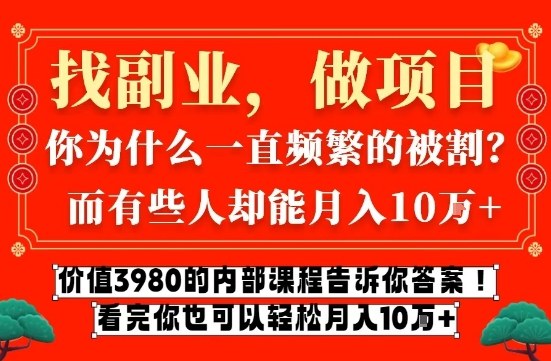 价值3980的网创内部课程，告诉你互联网创业月入10个W的秘密【揭秘】-参一网创