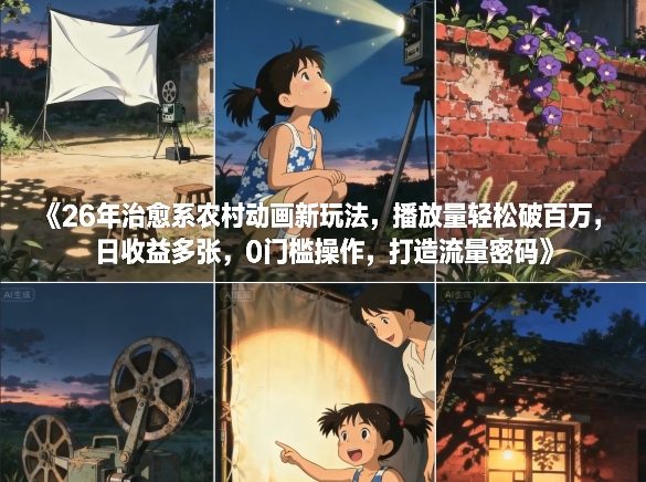 26年治愈系农村动画新玩法，播放量轻松破百万，日收益多张，0门槛操作，打造流量密码-云网创