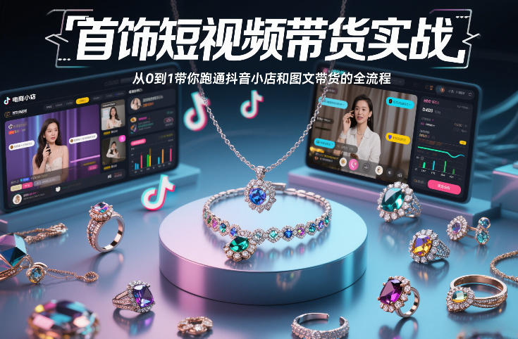 首饰短视频带货实战，从0到1带你跑通抖音小店和图文带货的全流程-参一网创