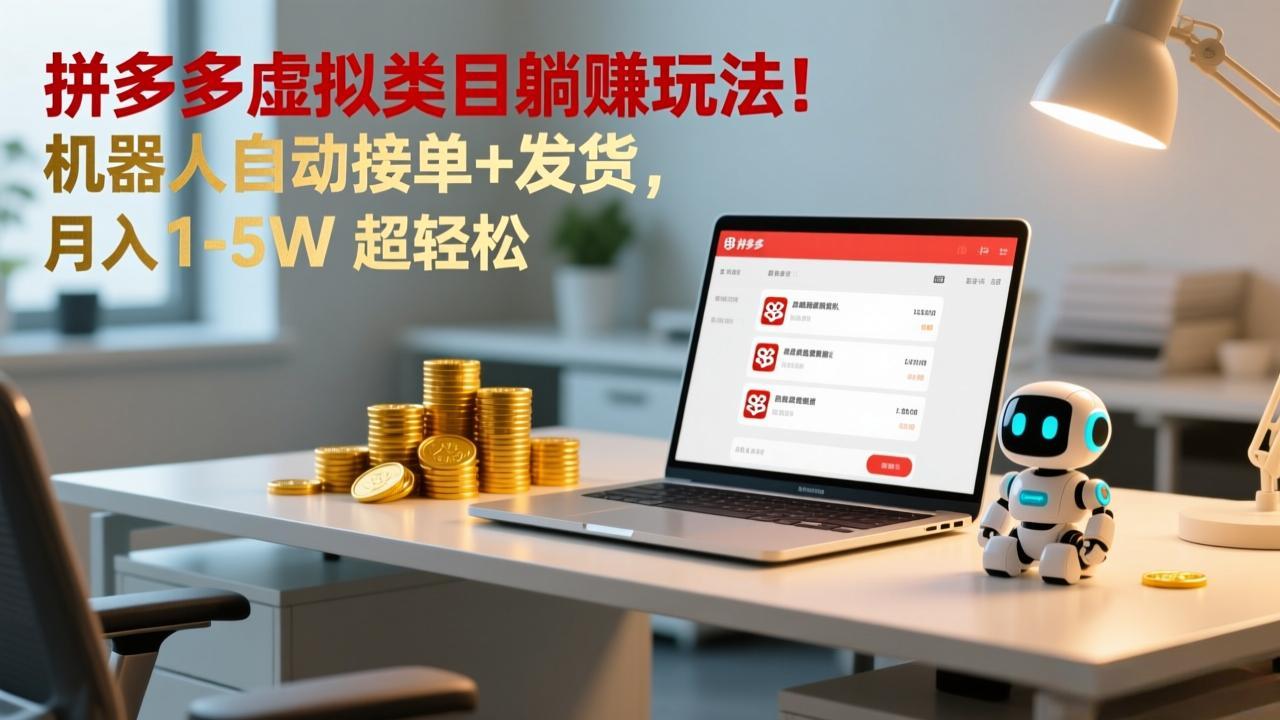 多多虚拟类目躺赚玩法！机器人自动接单+发货，月入 1-5W 超轻松-参一网创