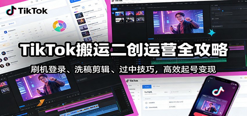 TikTok搬运二创运营全攻略：刷机登录、洗稿剪辑 、过中技巧，高效起号变现-CTO资源网