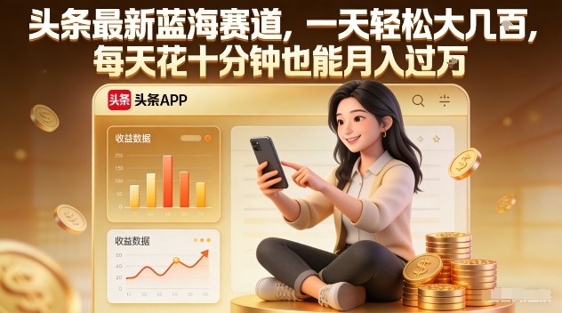 头条最新蓝海赛道，一天轻松大几张，每天花十分钟也能月入过1W【揭秘】-云网创