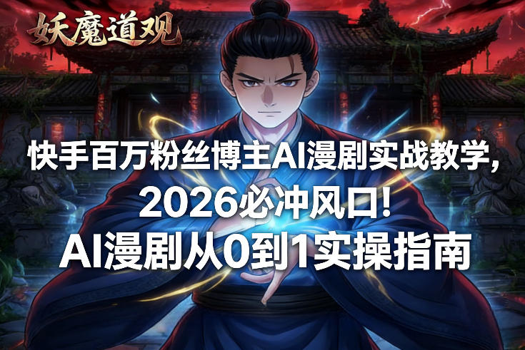 快手百万粉丝博主AI漫剧实战教学，2026必冲风口！AI漫剧从0到1实操指南-启云分享