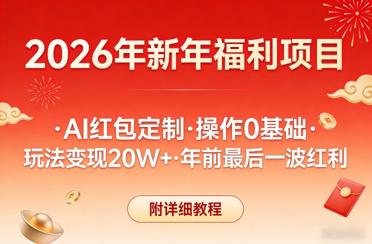 新年福利项目，AI红包定制，操作0基础，玩法变现20W+年前最后一波红利，附详细教程-参一网创