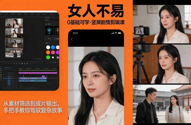 0基础可学！《女人不易》竖屏剧情剪辑课，从素材筛选到成片输出，手把手教你驾驭复杂故事-参一网创