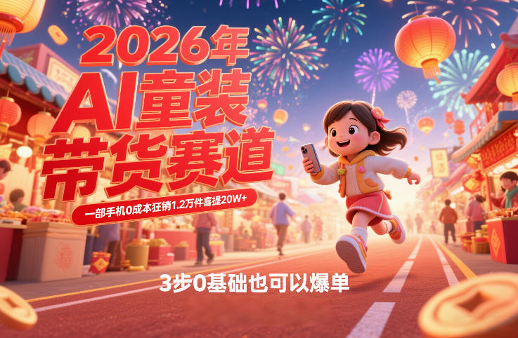 AI童装新春带货赛道，一部手机0成本狂销1.2万件喜提20W+，3步0基础也可以爆单-优优云网创