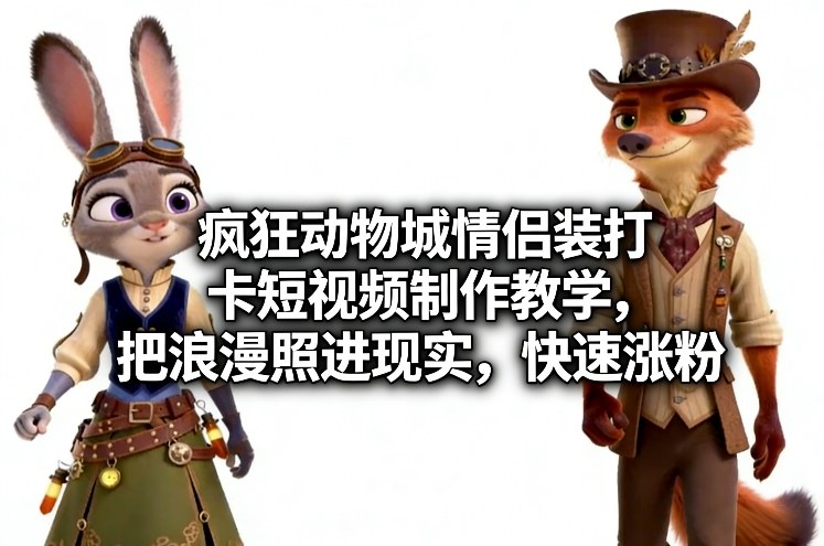 疯狂动物城情侣装打卡短视频制作教学，把浪漫照进现实，快速涨粉-赚赚小目标云网创