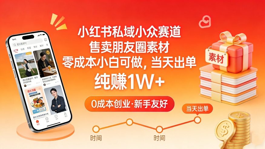 小红书私域小众赛道，售卖朋友圈素材，零成本小白可做，当天出单，月入1W+-云网创