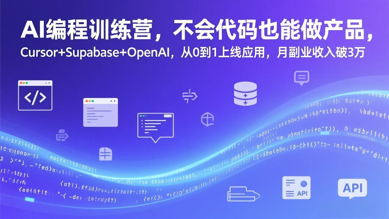 AI编程训练营，不会代码也能做产品，Cursor+Supabase+OpenAI，从0到1上线应用，月副业收入破3万-参一网创