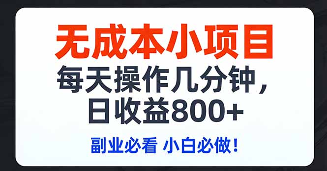 无成本小项目,每天操作几分钟,日收益800+ 副业必看 小白必做！-佳焱云网创