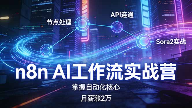 n8n AI工作流实战营，节点处理+API连通+Sora2实战，掌握自动化核心月薪涨2万-三步走云网创