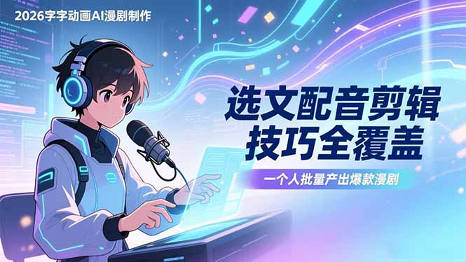 2026字字动画AI漫剧制作-1期，选文配音剪辑技巧全覆盖，一个人就能批量产出爆款漫剧-爱墨客创业分享