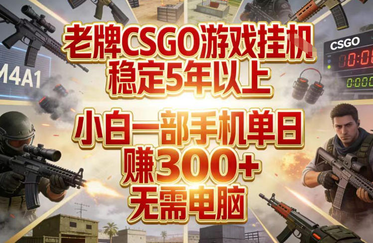 老牌CSGO游戏挂G，稳定5年以上，小白一部手机单日賺3张+，无需电脑【揭秘】-米乐云网创