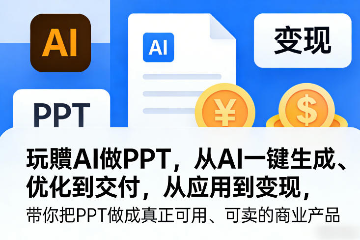 玩賺AI做PPT，从AI一键生成、优化到交付，从应用到变现，带你把PPT做成真正可用、可卖的商业产品-云网创
