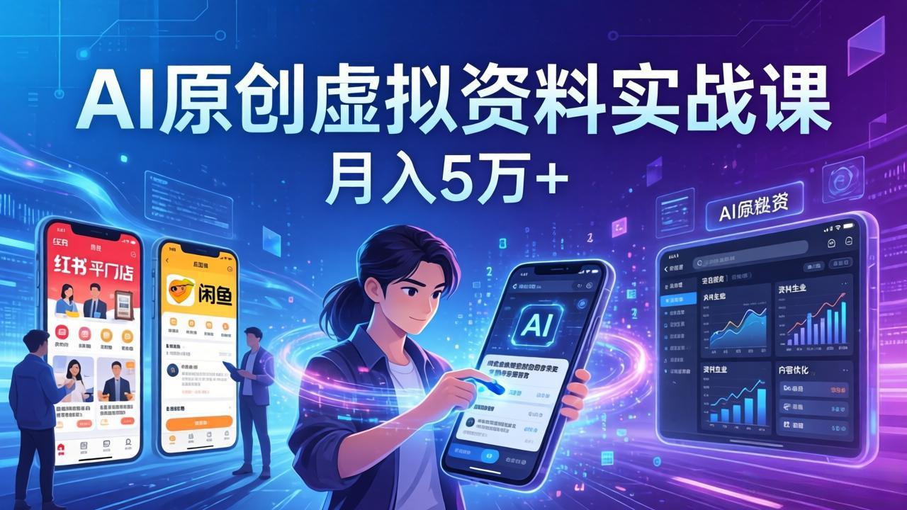 AI原创虚拟资料实战课：2026新机会，小红书闲鱼开店，普通人用AI轻松变现，月入5万+-优优云网创
