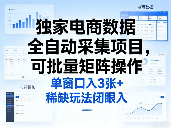 独家电商数据全自动采集项目，可批量矩阵操作，单窗口日入3张+，稀缺玩法闭眼入【揭秘】-参一网创