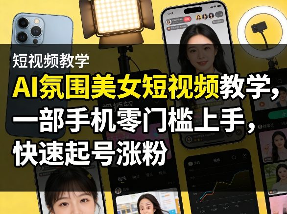 AI氛围美女短视频教学，一部手机零门槛上手，快速起号涨粉-聚成轻创