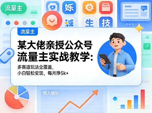 某大佬亲授公众号流量主实战教学：多赛道玩法全覆盖，小白轻松变现，每月多挣5k+-云网创