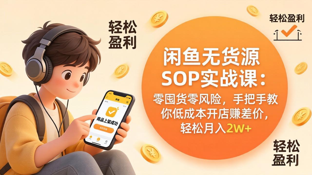 闲鱼无货源SOP实战课：零囤货零风险，手把手教你低成本开店赚差价，轻松月入2w+-共赢云网创