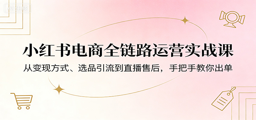 小红书电商全链路运营实战课：从变现方式、选品引流到直播售后，手把手教你出单-浩然网创