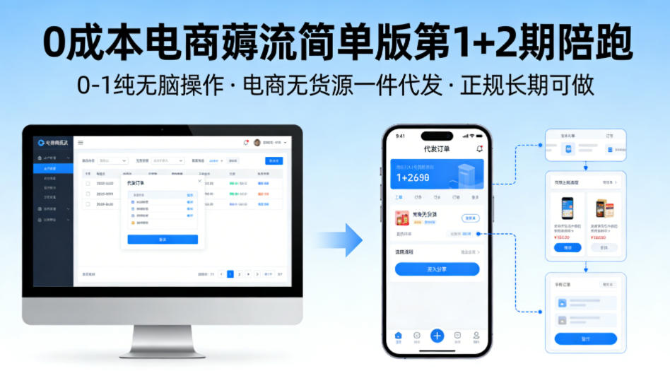 0成本电商薅流简单版第1+2期陪跑，0-1纯无脑操作，电商无货源一件代发，正规长期可做-知了云创