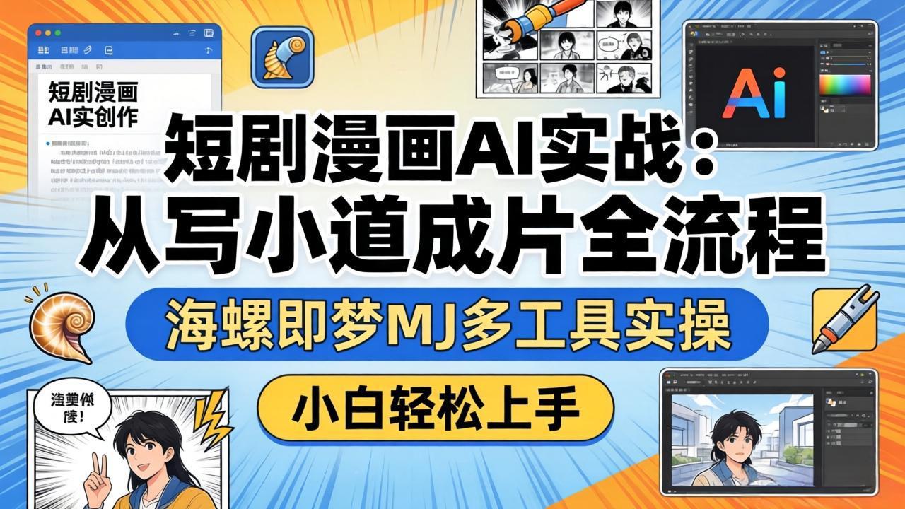 短剧漫画AI实战：从写小说到成片全流程，海螺即梦MJ多工具实操，小白轻松上手-尚品云资源网