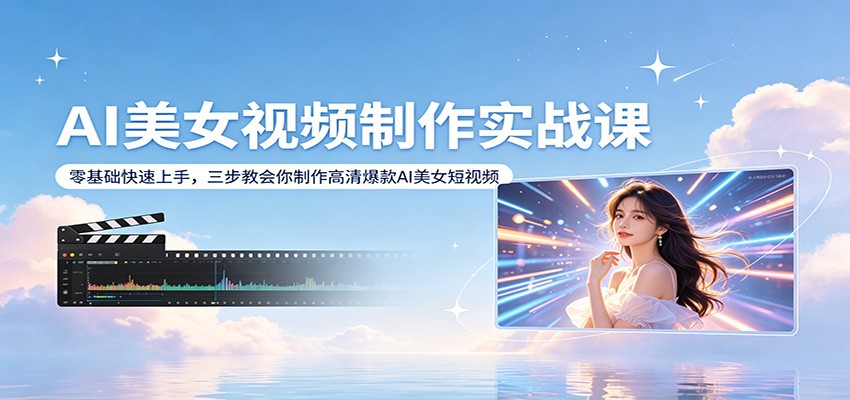 AI美女视频制作实战课：零基础快速上手，三步教会你制作高清爆款AI美女短视频-优优云网创