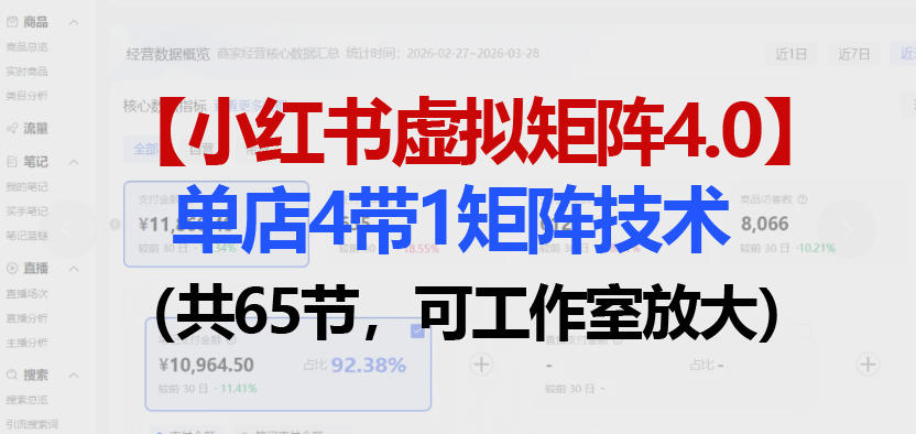 小红书虚拟矩阵4.0技术：单店4带1矩阵(共65节，可工作室放大)-如寅网创