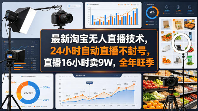 最新淘宝无人直播技术，24小时自动直播不封号，直播16小时卖9W，全年旺季【揭秘】-云网创