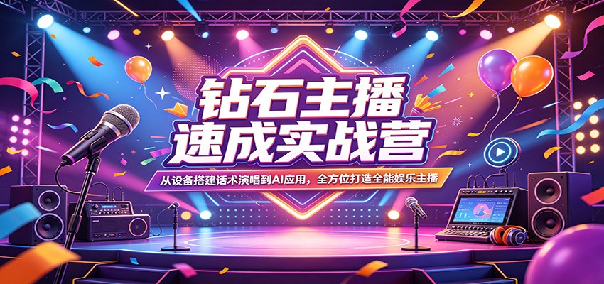钻石主播速成实战营：从设备搭建话术演唱到AI应用，全方位打造全能娱乐主播-云网创