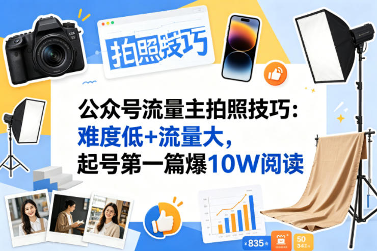 公众号流量主之拍照技巧赛道，难度低+流量大，起号第一篇就爆了10w阅读-灯塔云网创