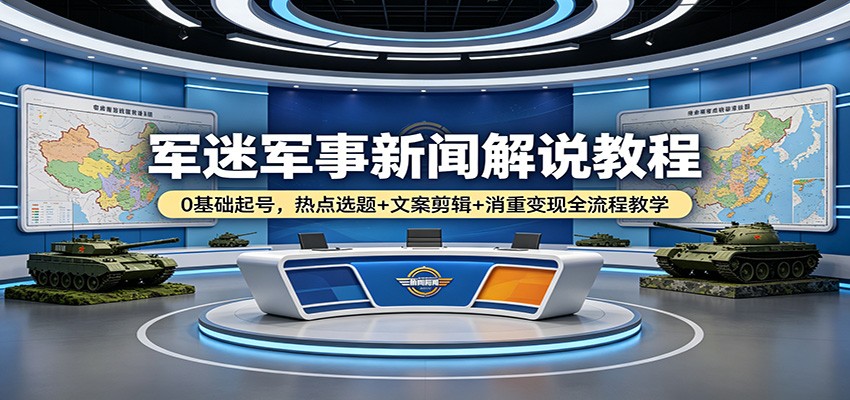 军迷军事新闻解说教程：0基础起号，热点选题+文案剪辑+消重变现全流程教学-灯塔云网创