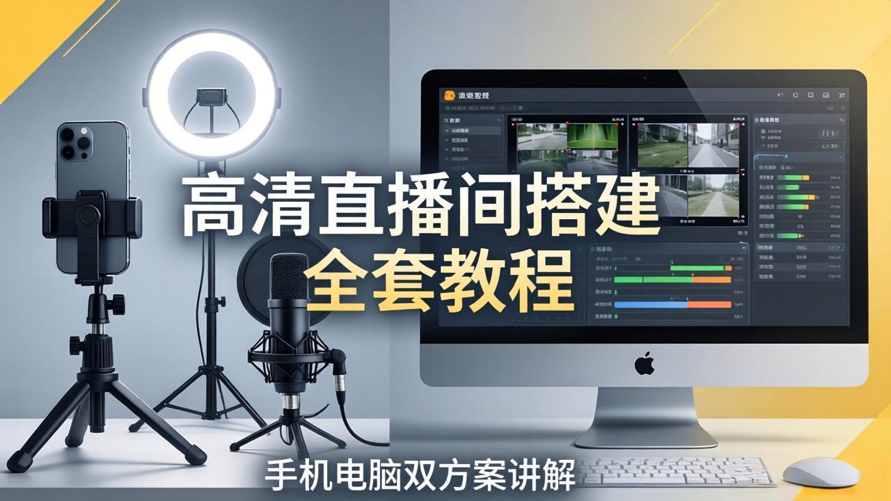 高清直播间搭建全套教程，手机电脑双方案讲解，设备选型调试多机位实操教学-灯塔云网创