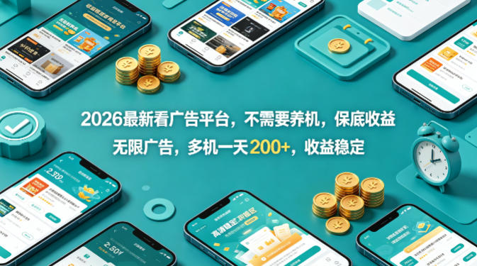 2026最新看广告平台，不需要养机，保底收益，无限广告，多机一天200+，收益稳定【揭秘】-易创网