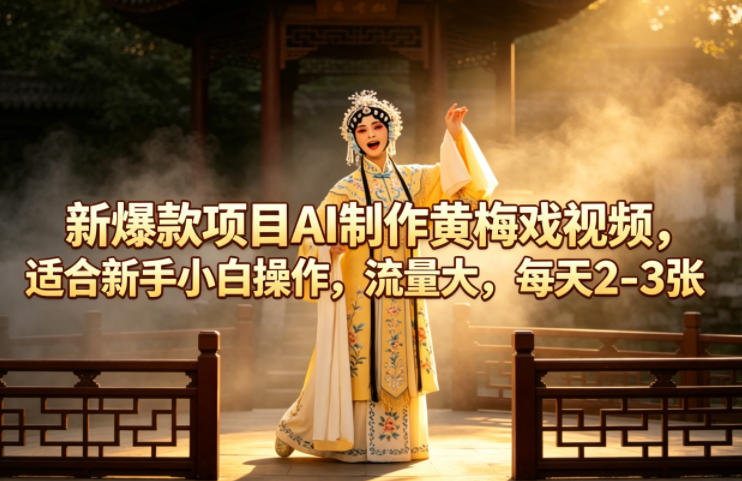 新爆款项目AI制作黄梅戏视频，适合新手小白操作，流量大，每天2-3张-大飞资源网
