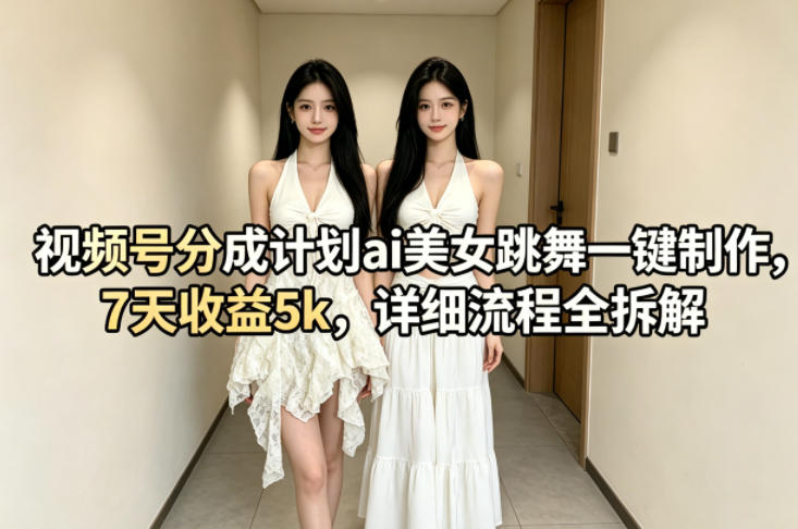 视频号分成计划ai美女跳舞一键制作，7天收益5k，详细流程全拆解-大飞资源网