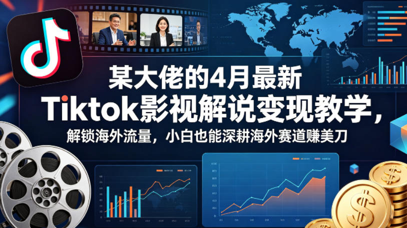 某大佬的4月最新Tiktok影视解说变现教学，解锁海外流量，小白也能深耕海外赛道賺美刀-阿瑞网创资源站