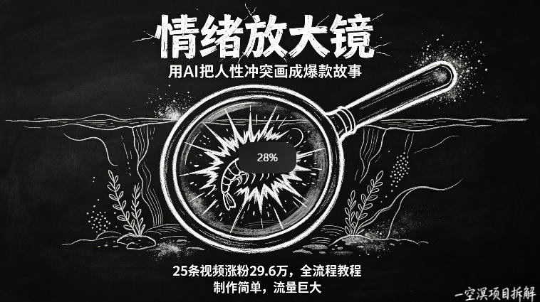 AI制作“情绪放大镜“视频，25条视频涨粉29.6W粉，流量巨大，制作简单，全流程教程-优拓云网创